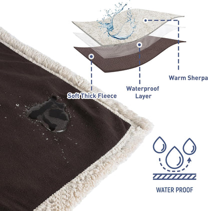 Waterproof Bed Blanket, Washable Leakproof Bed Cover, Reversible Protector Blanket for Couch Sofa, Stain Proof Blanket Pad, 80X60 Inches, Brown