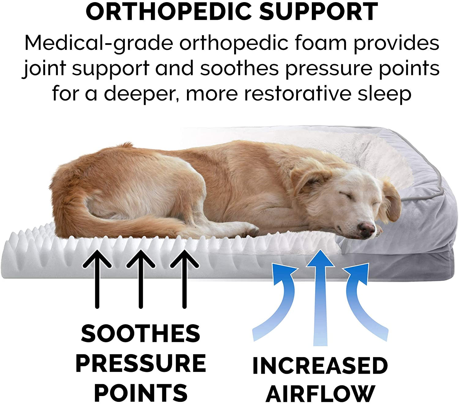 Soft, Orthopedic Foam Perfect Comfort Dog Bed with Washable & Removable Cover -Velvet Waves - Granite Gray, Dogs up to 55 Lbs - Large